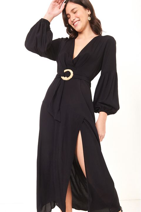 vestido transpassado com fivela